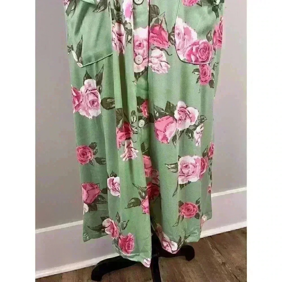 Joan Vass NWT Nightgown Green Pink Floral Buttons Pockets Long Lace M MSRP $58 - Picture 5 of 14